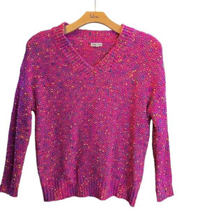 Main Strip Pink Confetti Heavy Winter Sweater. Pink, yellow, blue. Size Medium